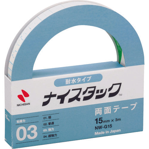 Nichiban Double-Sided Tape, Nicetack, Water-Resistant Type, NW-G15, 15mm x 3m, NW-G15, 1 Roll