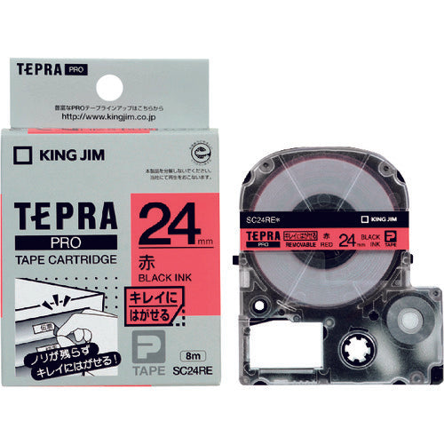 ＫＩＮＧ　ＪＩＭ　【純正】「テプラ」ＰＲＯテープ　２４ｍｍ　キレイにはがせるラベル／赤ラベル／黒文字　長さ８ｍ　SC24-RE　1 個