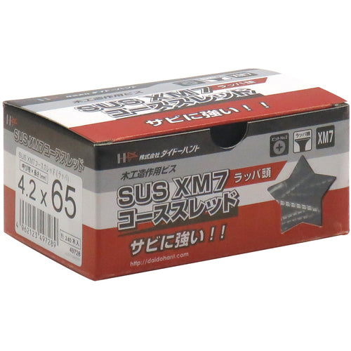 ＤＡＩＤОＨＡＮＴ　ステンレス　（ＳＵＳ　ＸＭ７）　コーススレッド　ラッパ頭　４．２ｘ６５　（約２４０本入）　00049728　1 箱