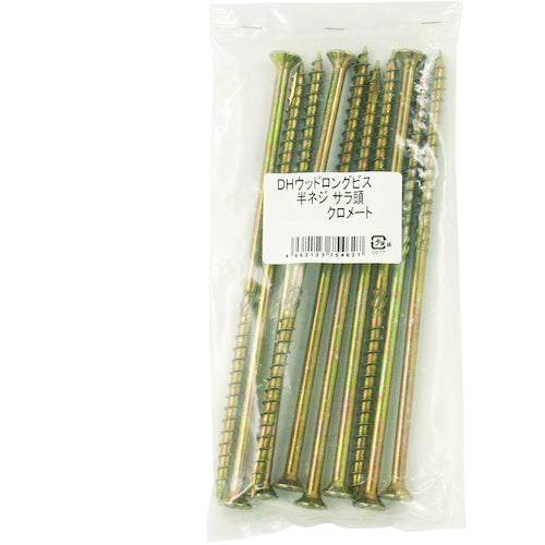 DAIDOHANT VP Wood Long Screws, Half Screws, Flat Head, 8 x 260, Chromate, 10 Pieces, 10175464, 1 Pack