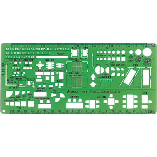 Shinwa Template TD-4 Architectural Symbol Ruler 1/100, 1/200 66010 1 pc