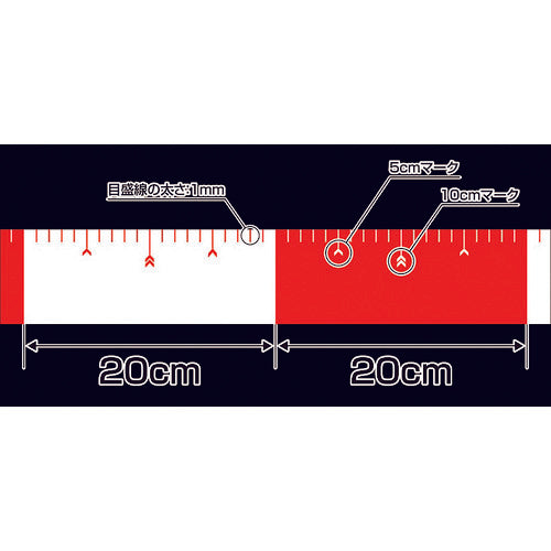 Shinwa Adhesive Rod_Synthetic Paper_75mm x 25m_Red and White 20cm Intervals 78194 1 Roll