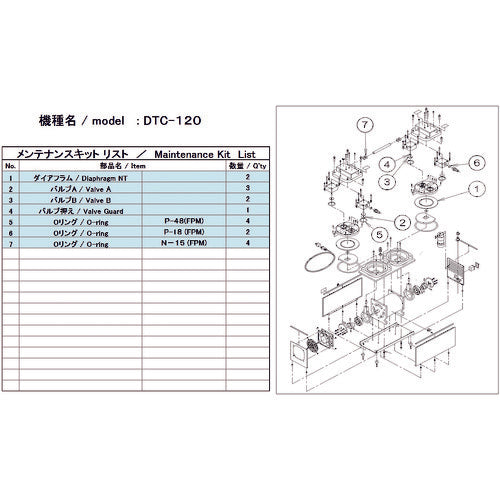 ＵＬＶＡＣ　真空ポンプ用メンテナンスキッド　ＤＴＣ−１２０用　DTC-120 MAINTENANCEKIT　1 式