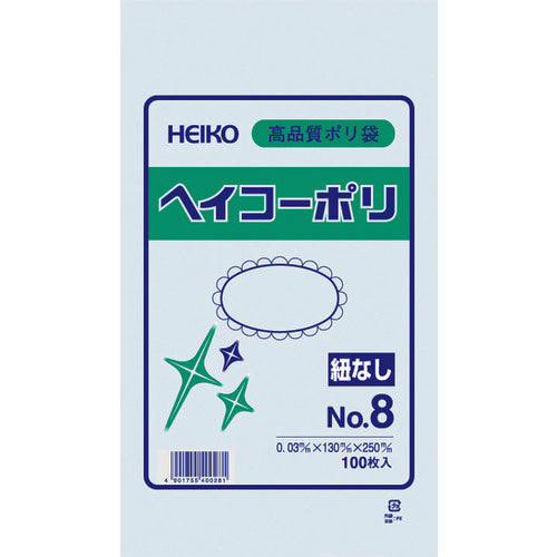 ＨＥＩＫＯ　ポリ規格袋　ヘイコーポリ　０３　Ｎｏ．８　紐なし　１００枚入り　006610801　1 袋