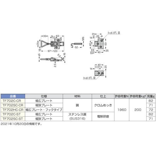 ＳＵＧＡＴＳＵＮＥ　（１２００４５０４８）ＴＦ７０２ＳＣ−ＣＲファスナー　TF702SC-CR　1 個