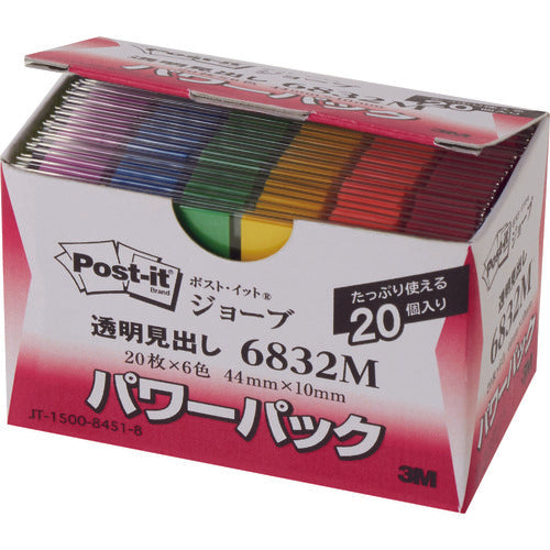 ３Ｍ　ポスト・イット　ジョーブ　パワーパック透明見出し　４４Ｘ１０ｍｍ　6832M　1 箱