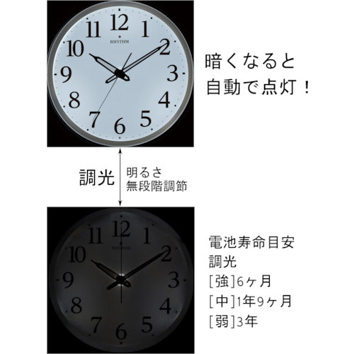 ＲＨＹＴＨＭ　電波　壁掛け時計（アナログ表示）　暗所自動点灯機能付き　連続秒針　ブラウン　Φ３３２×５１ｍｍ　8MY532SR06　1 個