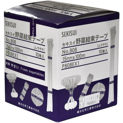 積水　野菜結束テープ＃８０８　１５Ｘ１００　ムラサキ　P808EX1　1 巻