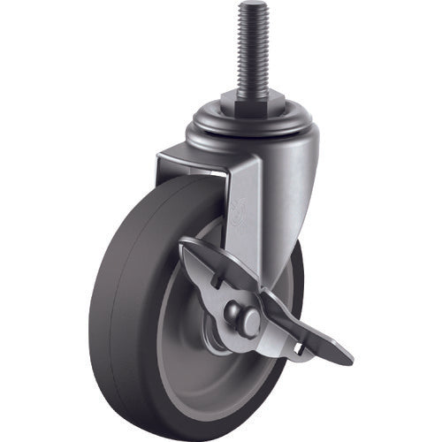 유에이 나사식식 자재 스테인리스 캐스터 엘라스토머 바퀴 지름 100mm 스토퍼 부착 E타입