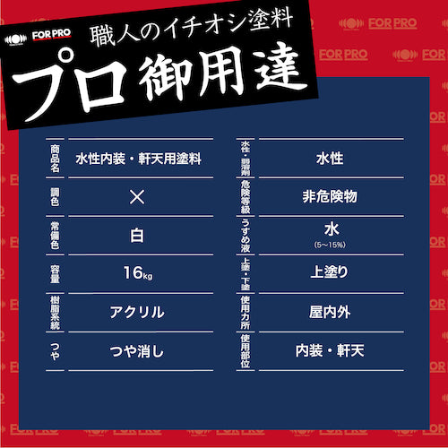 ニッぺ　ＦＯＲＰＲＯ水性内装・軒天用塗料　１６ｋｇ　白　４１１Ｆ０７１　4976124748929　1 缶