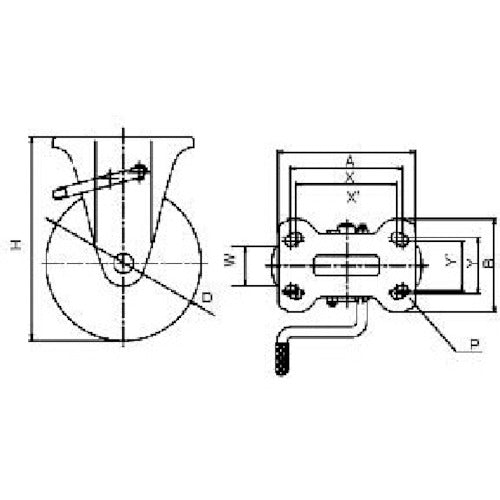 ユーエイ　プレート式　固定　キャスター　ゴム　車輪径１３０ｍｍ　ストッパー付き　ＰＭタイプ　ＰＭＲ−ＬＢ（Ｒ）型　取付寸法１００×５６　PMR-130WBLB(R)　1 個