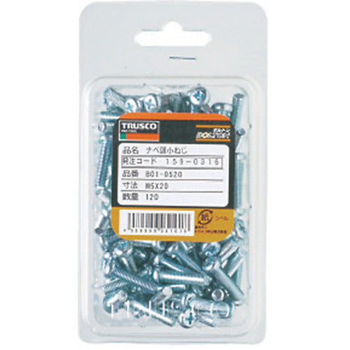 TRUSCO Pan Head Screw, Unichrome, Full Thread, M5 x 6, 150 Pieces, B01-0506, 1 PK
