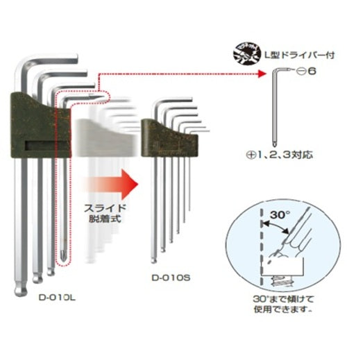 ＢＲＯＷＮ　アーミレンチ１０（ロングボールポイント六角レンチ特殊１０本組セット）　D-010　1 Ｓ