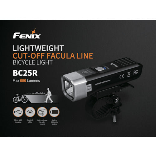 ＦＥＮＩＸ　ＬＥＤバイクライト　ＢＣ２５Ｒ　ブラック　明るさ６００ｌｍ　BC25RBLACK　1 個