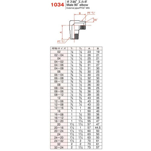 横浜ゴム　オス９０度エルボ　１０３４−０６（３／８）　1034-06　1 個