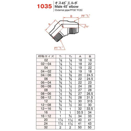 横浜ゴム　オス４５度エルボ　１０３５−０４（１／４）　1035-04　1 個