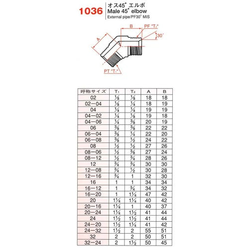 横浜ゴム　オス４５度エルボ　１０３６−０４（１／４）　1036-04　1 個