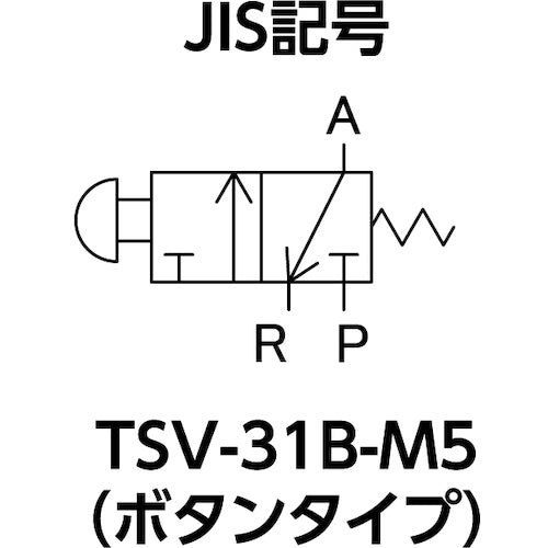 ＴＲＵＳＣＯ　３方向小型切替バルブ　３ポート　Ｍ５　ボタンタイプ　TSV-31B-M5　1 個