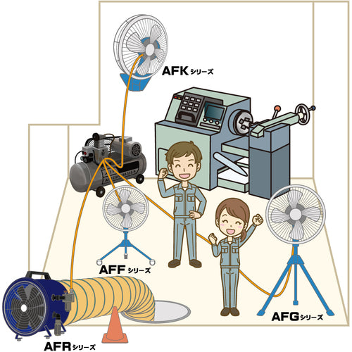 アクアシステム　無給油エアモーター式工場扇　スタンド型　（アルミハネ４５ｃｍ）　AFG-18NL　1 台