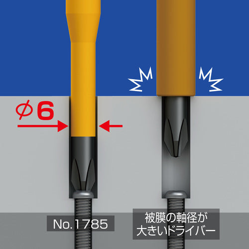 アネックス　絶縁ドライバー　落下防止スリム　刃先＋２×軸長１００ｍｍ　先端軸長Φ６　1785-2-100　1 本