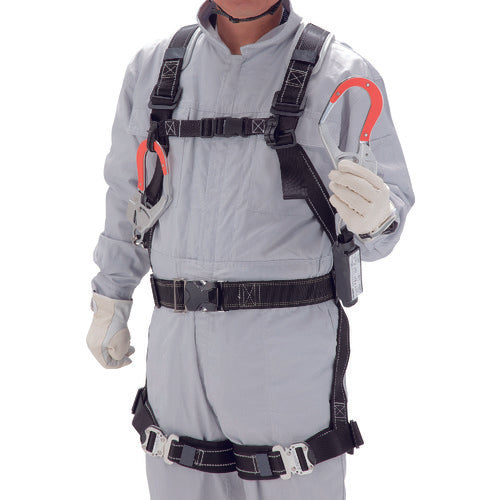 토요 세프티 풀 하네스 형 권취 식 (소형) 타입 1 더블 랜 야드 (적색 수지 형광판 후크) 133W-TR-R 1 개