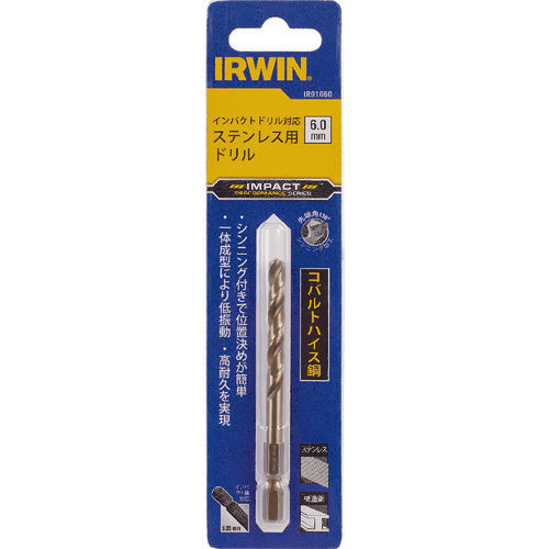 IRWIN Hexagonal Shaft Cobalt Drill Impact Drill Compatible Stainless Steel Drill Bit Blade Diameter 6.0mm IR91060 1 Piece