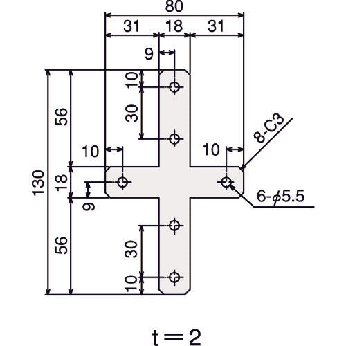 ＴＲＵＳＣＯ　ＴＳＦ２０用ＳプレートブラケットＳＳ−＋型　TSFJ111S　1 個