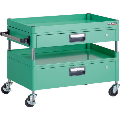 TRUSCO Tool Wagon Phoenix Wagon, Low-noise, 750 x 500 x H600, with drawers and 3-sided shelves, Young Green, PEW-671H1VZ-YG, 1 unit
