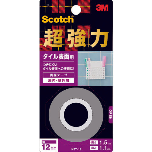3M 【재고 한계 폐번】 스카치 초강력 양면 테이프 타일 표면용 12mm×1.5m 그레이 KST-12 1권