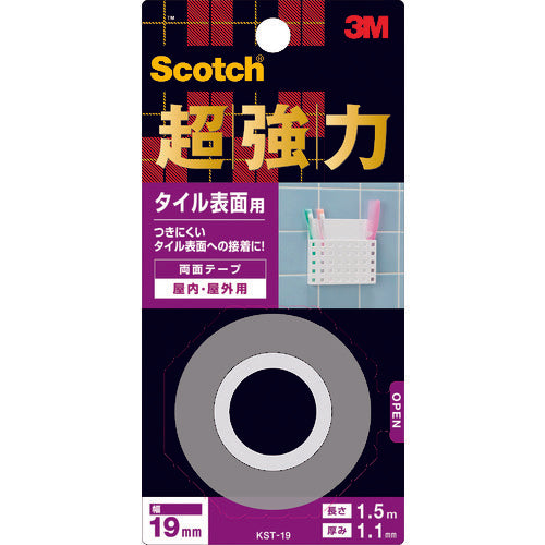 ３Ｍ　【在庫限り廃番】スコッチ超強力両面テープ　タイル表面用　１９ｍｍ×１．５ｍ　グレー　KST-19　1 巻