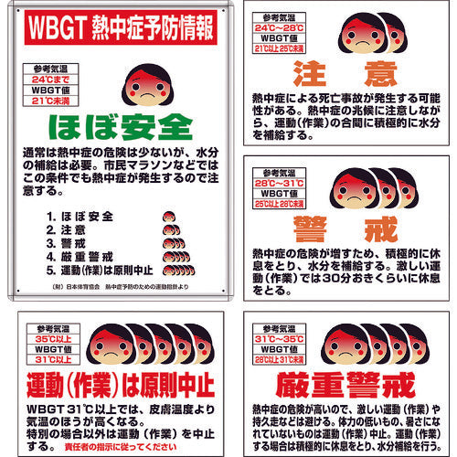 ユニット　熱中症対策標識　ＷＢＧＴ熱中症予防情報　マグネット標識４枚セット　HO-1021　1 Ｓ