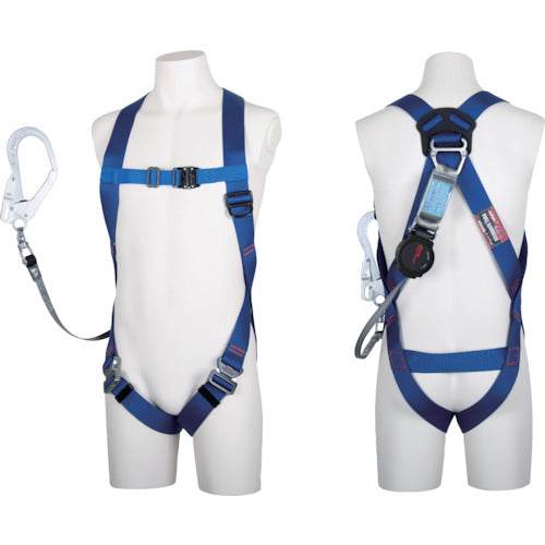 TSUYORON 라이트 하네스 싱글 랜야드 부착 록 기구 부착 권취식 원 핸드 리트라 블루 M사이즈 TH-510-OH93SV-OT-BL4-M-R23-BX 1개