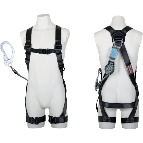 TSUYORON Kurokage Harness with Single Lanyard and Locking Retractable SR Retractor, Dark Gray, Medium Size, TH-504-TR93SV-OT-DG-M-R23-BX, 1 Piece