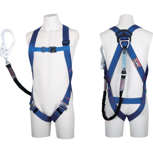 TSUYORON Light Harness with Single Lanyard, Retractable Nobiron (Black), Blue, L Size, TH-510-NV93SV-OT-BL4-L-R23-BX, 1 Piece