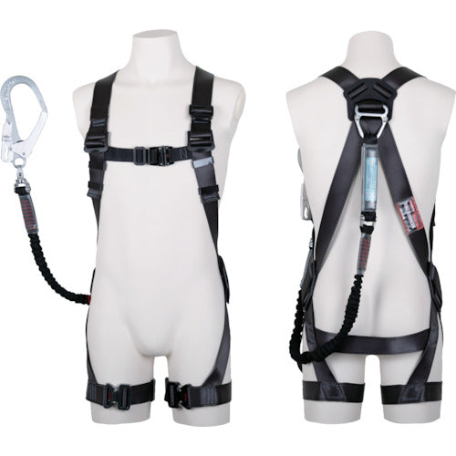 TSUYORON Kurokage Harness with Single Lanyard, Retractable Nobiron (BK), Dark Gray, Size L, TH-504-NV93SV-OT-DG-L-R23-BX, 1 pc