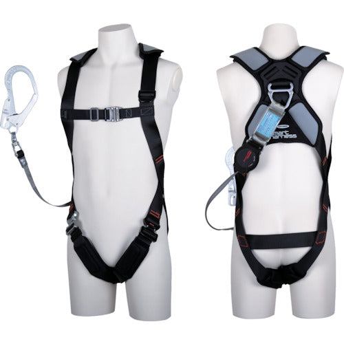 TSUYORON 스마트 하네스 싱글 랜야드 부착 록 기구 부착 권취식 원・핸드 리트라 블랙 L사이즈 THSM510-OH93SV-OT-BLK-L-R23-BX 1개