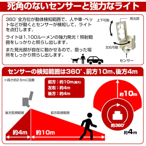 ELPA 방범용 센서 라이트 AC LED 센서 라이트 1등 ESL-ST1201AC 1대