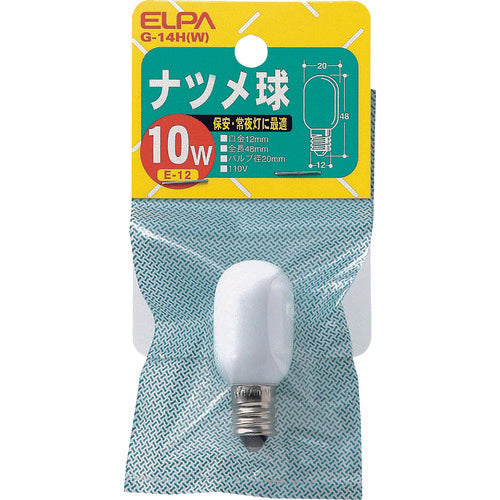 ＥＬＰＡ　ナツメ球　Ｅ１２　消費電力１０Ｗ　ホワイト　G-14H(W)　1 個