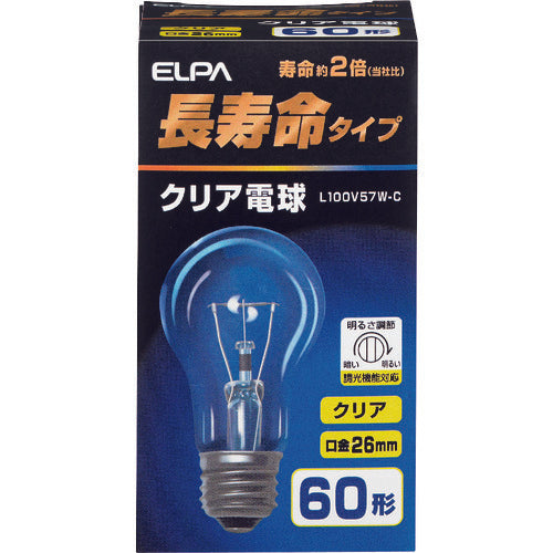 ＥＬＰＡ　クリア電球　長寿命　Ｅ２６　６０Ｗ形　L100V57W-C　1 個