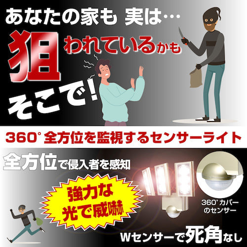 ELPA 방범용 센서 라이트 AC LED 센서 라이트 3등 ESL-ST1203AC 1대