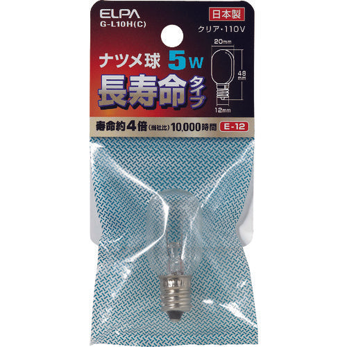 ＥＬＰＡ　ナツメ球　Ｅ１２　消費電力５Ｗ　長寿命　クリア　G-L10H(C)　1 個