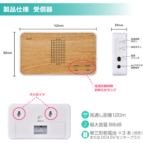 ELPA Wireless Chime Cheek Tone Receiver EWS-P51 1 piece