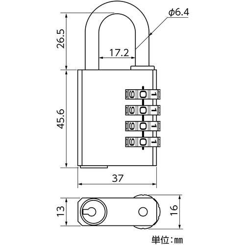 緑十字　南京錠（４桁ダイヤル式）　番号設定用キー１本付属　ＣＨＬ−３２０　本体：亜鉛ダイキャスト製　195081　1 個