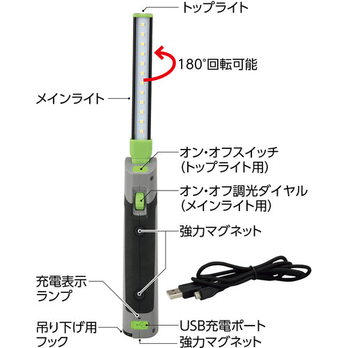 緑十字　折りたたみ式ＬＥＤスリムライト　ＯＳＬ−１８０　３００（１６５）×４４×３４ｍｍ　ダイヤル調光式　353017　1 本