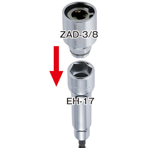 Mitroy Fully Threaded Socket Adapter, Suitable for Thread Diameter W3/8, 17mm Socket, Total Length 43mm, ZAD-3/8, 1 pc