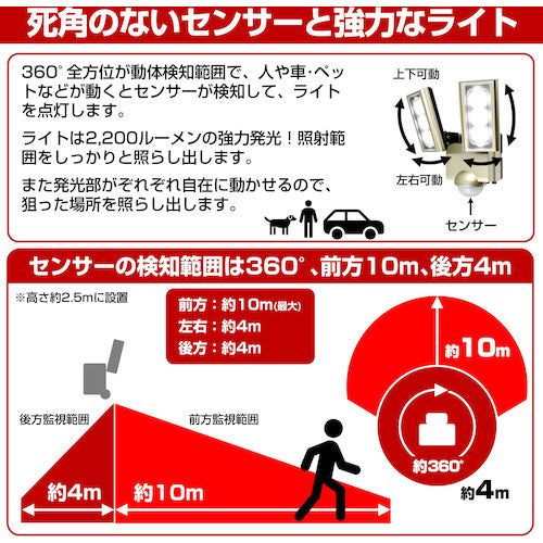 ELPA 방범용 센서 라이트 AC LED 센서 라이트 2등 ESL-ST1202AC 1대