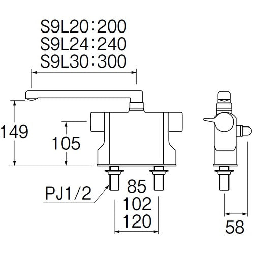 SANEI 서모 데크 샤워 혼합 마개 SK7810-S9L30 1 개