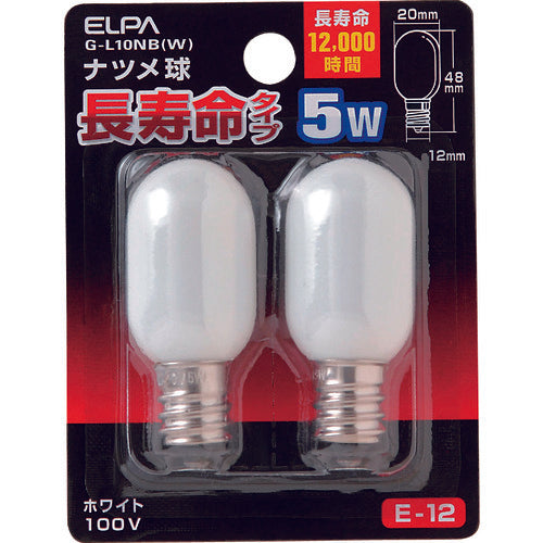 ＥＬＰＡ　ナツメ球　Ｅ１２　消費電力５Ｗ　長寿命　ホワイト　２個入　G-L10NB(W)　1 個