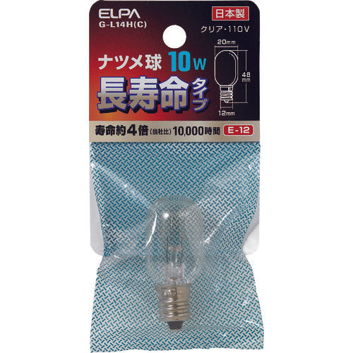 ＥＬＰＡ　ナツメ球　Ｅ１２　消費電力１０Ｗ　長寿命　クリア　G-L14H(C)　1 個