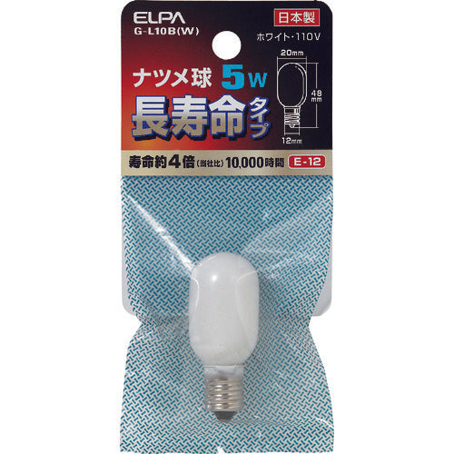 ＥＬＰＡ　ナツメ球　Ｅ１２　消費電力５Ｗ　長寿命　ホワイト　G-L10B(W)　1 個